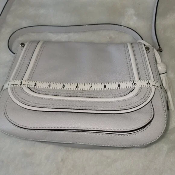 KATE‎ SPADE Light Gray White Leather Top Handle Saddle Convertible Preppy Bag - Picture 10 of 12